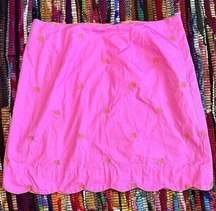 Lilly Pulitzer Pink Mini Skirt Embroidered Orange Palm Trees Size 6 Tropical