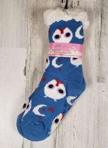 NWT Mari Clare Sherpa Lined Knit Winter Owl Moon Star No-Slip Slipper Socks