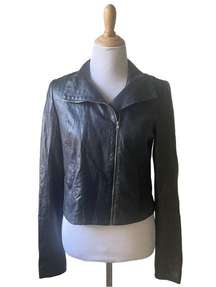 Kimberly Ovitz Black Cropped Moto Leather Jacket Size 8