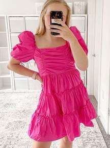 Cinq A Sept Radley Puff-Sleeve Tiered Taffeta Dress 