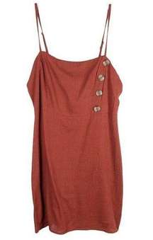 Kendall Kylie Medium Dress Rust Orange Linen Sleeveless Spaghetti Strap Mini 706