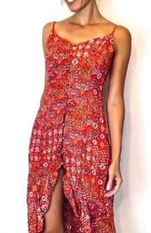 NWT Abel The Label Tangerine Red Lola Floral Button Ruffle Hem High Low Dress