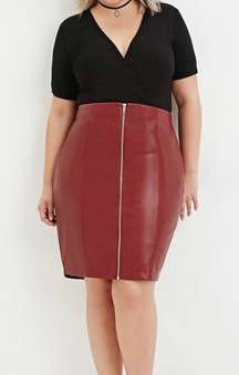 Plus Burgundy Leather Skirt 0X New