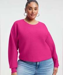 NWT Good American Ribbed CREWNECK SWEATER FUSCHIA PINK Size S