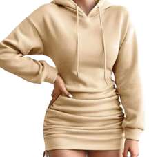 Hooded Long Sleeve Drawstring Ruched Mini Dress