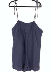 Tribe Alive Women's XL Tie Straps Romper Sleeveless Solid Navy Blue Linen Look