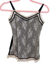 New York & Company Intimates 90s Y2K Shimmer Lace Cami Black