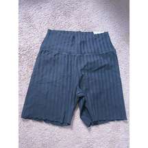 NWT Aerie Offline Black Ribbed Stripe High Waisted Bike Short 7” Inseam Size XL