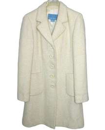 VTG Nine West Overcoaat Wool Boucle Pea Coat Open Front Cream Off White 10