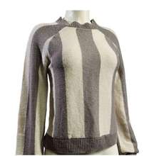 Stone Row gray taupe and cream striped scoop neck light weight pullover sweater