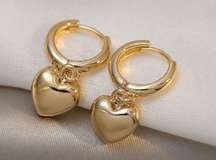 18K Gold Plated Love Heart Dangle Drop Earrings for Women