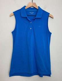 Tory Sport Tech Pique Sleeveless Polo Shirt Vintage Blue Medium