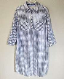 Foxcroft Dress Size 12 Popover Crinkle Shirtdress Blue White Windowpane Check