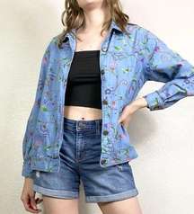 Vintage Blue Floral Button Up Jean Shacket Jacket