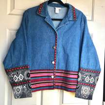 VINTAGE EMBROIDERED BOHO DENIM JACKET SOUTHWESTERN