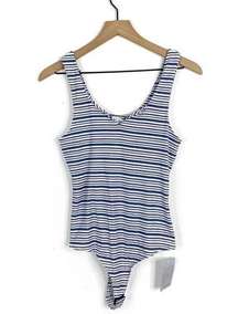 NSR Imogen Ribbed Knit Blue Stripe Tank Bodysuit