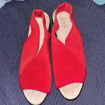 Charleston Shoe Company Red canvas heeled sandals, with ankle strap, size 9