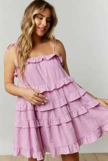 NEW Peach Love California Lavender Linen Tiered Woven Mini Dress Size Medium