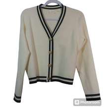 Cyrus Cream Black Stripe Gold Button Preppy Cardigan Nautical Size L