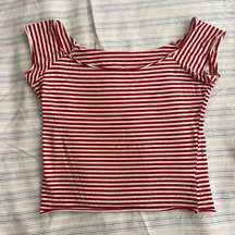 Red and White Striped Off the Shoulder Top - One Size