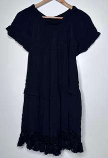 Black Off The Shoulder Crochet Fringe Hem Dress Size Small