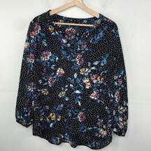 By & By Floral Polka Dot Peasant V Neck Romantic Career Top size 2X