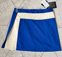 NWT  Blue & White Colorblock Faux Wrap Wool Skirt Sz 44 (US 8