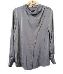 OAK + FORT Satin‎ Drape Front Blouse Tie Neck NWT Sz L