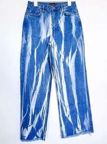 Pretty Little Thing Women's Mid Blue Wash High Waist Tie Dye Wide Leg Jeans size
