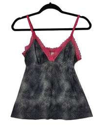 Jose Natori Black And Grey Patterned Cami With Hot Pink Accents Size M
