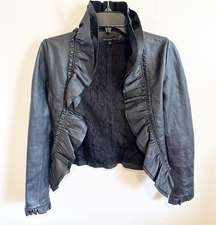 Hart Moon Star Ruffle Black Lamb Leather Jacket