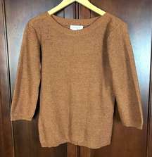 Coldwater Creek Tan Brown Crochet 3/4 Sleeves Sweater Blouse Size Small