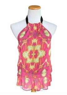 Womens Iz Byer California Kaleidoscope Tie Dye Peplum Halter Top - Sz S