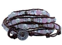 Victoria Emerson Brown Leather Wrap Bracelet With Pink Pearls