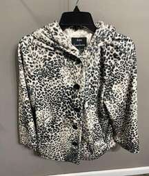 Dennis Basso Women’s Faux Fur Snow Leopard Hooded Coat. Size M‎