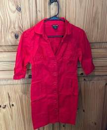 GUESS JEANS Red Half-Sleeve Shirt Dress Size Small