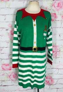 tiara international elf green white Christmas sweater w jingle bells