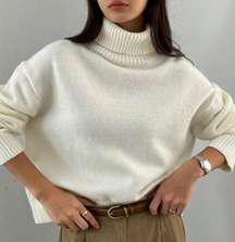 Beige/White Turtleneck Drop Shoulder Sweater