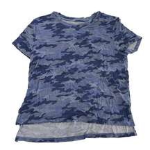 Half Moon Shirt Womens Small Blue Camo Print Short Sleeve Crew Neck Basic Tee