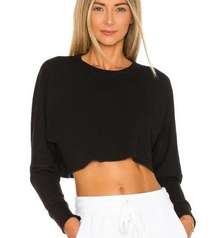 Revolve x Indah Gnocchi Solid Crew Neck Cropped Sweatshirt in Black