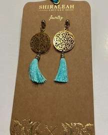 New Shiraleah Bali‎ Earrings in Turquoise and Gold Tassel Dangle Drop