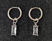 925 Silver Plated Crystal Dangle Drop Earrings for Men Women,Silver Hoop Earrings