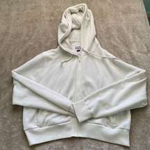 American Eagle Women’s Cream Cropped Hooded Zip Up