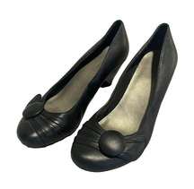 GH Bass & Co. Women’s Black Leather Round Toe Kitten Heel Wedge, Size 6M