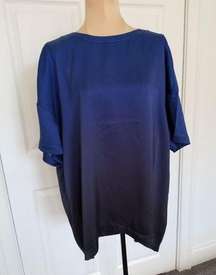 Badgley Mischka  Blue/Black Ombre' Short Sleeve Silk T-Shirt Women's Sz M