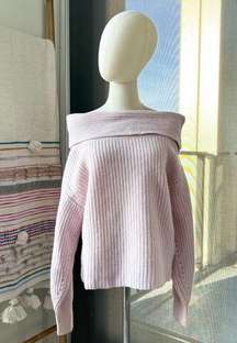 Equipment Ruth Pink Wool Cashmere Blend Off-The-Shoulder Pullover Sweater Small