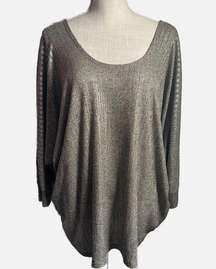 Kim & Cami Silver Shimmery Knit Batwing Sleeves Sweater Women’s Plus Size 2X