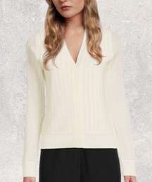 Crepe Cotton Lace Cardigan in ivory, long sleeve size M