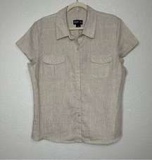 Style & Co 100% Linen Button Down Front Short Sleeves Shirt