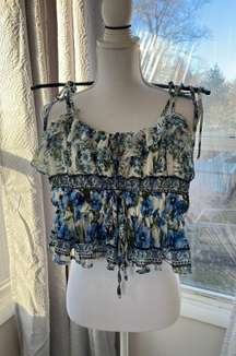 Flowered Spaghetti Strap Cropped Top